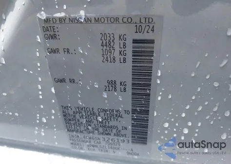 2025 Nissan Altima Sr Awd from USA, damaged, VIN 1N4BL4CW6SN326193